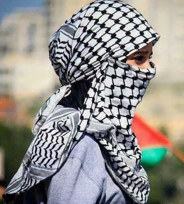 Classic Plaid Print Hijab Scarf - Black & White Shemagh with Pompom Tassels, Muslim Headscarf, Women’s Arab Keffiyeh