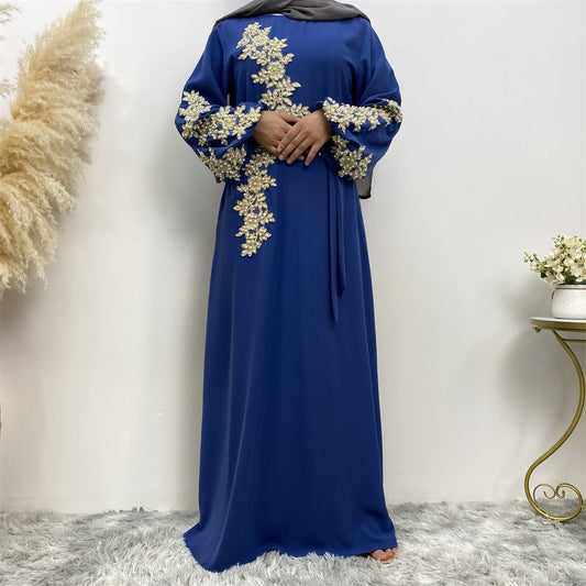 Elegant Fashion Lace Beaded Muslim Dress for Women – Modest Islamic Clothing
