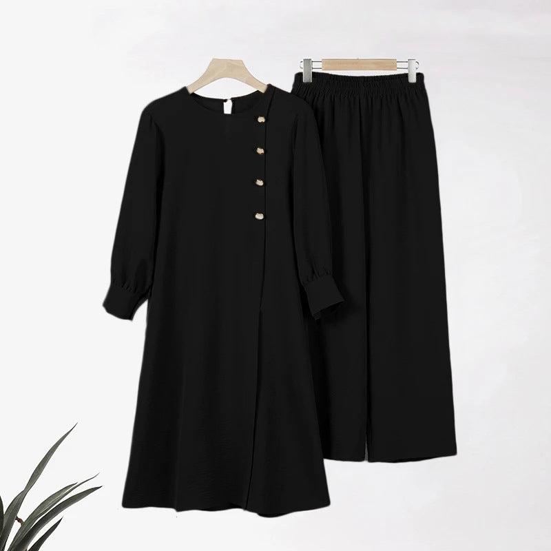 Elegant Two-Piece Muslim Women's Wear – Solid Color Modest Fashion Outfit