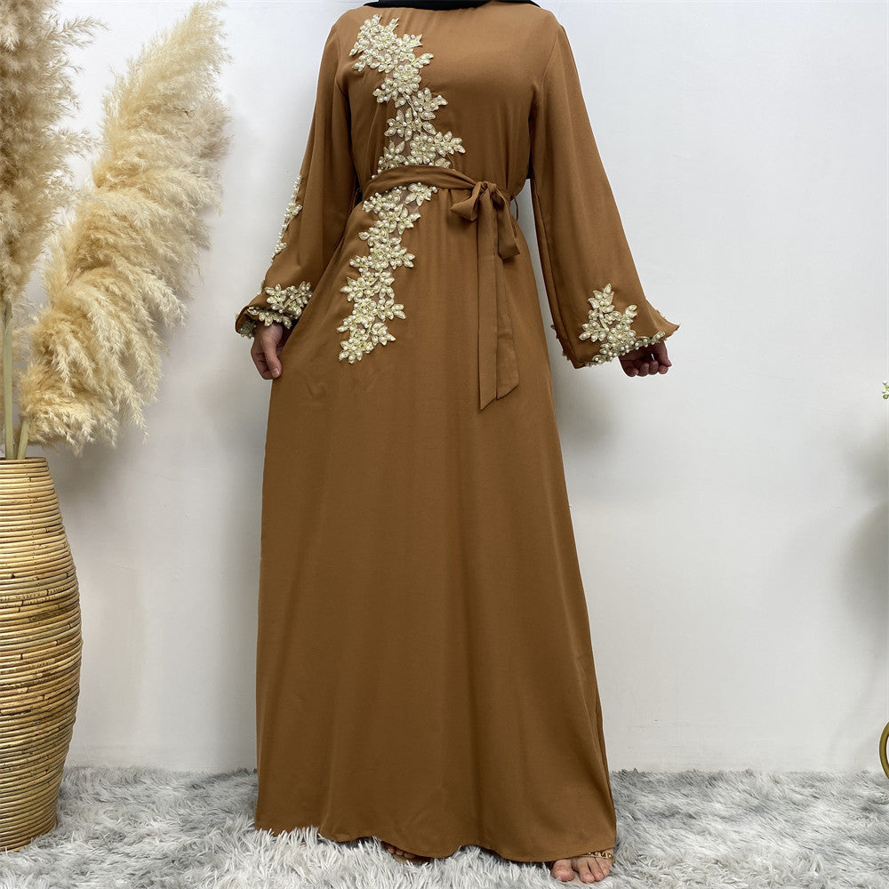 Elegant Fashion Lace Beaded Muslim Dress for Women – Modest Islamic Clothing