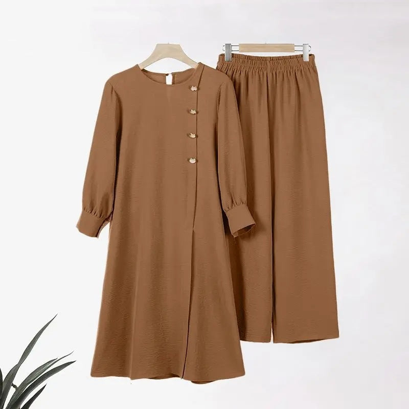 Elegant Two-Piece Muslim Women's Wear – Solid Color Modest Fashion Outfit