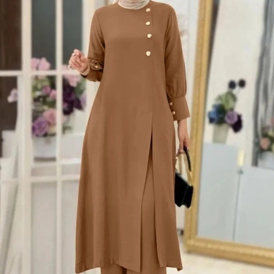 Elegant Two-Piece Muslim Women's Wear – Solid Color Modest Fashion Outfit