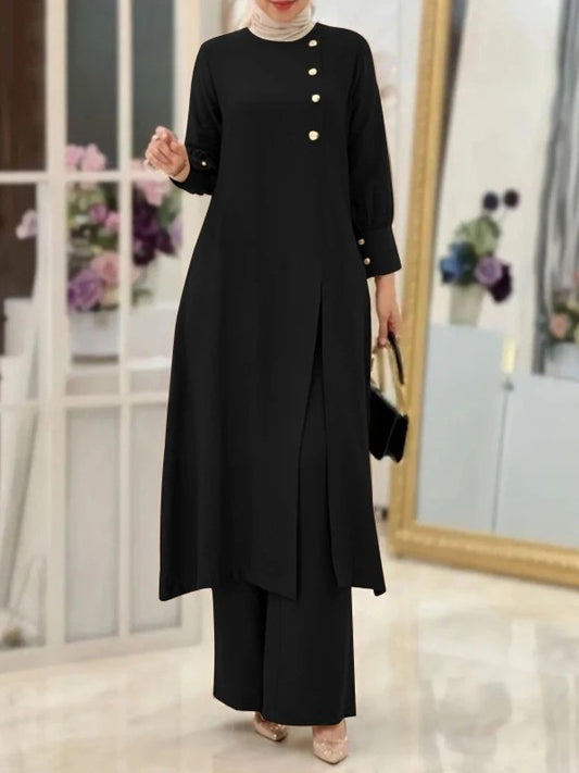 Elegant Two-Piece Muslim Women's Wear – Solid Color Modest Fashion Outfit