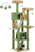 180cm Large Multi-Level Cat Tree – Indoor Cat Tower with Scratching Posts, 2 Perches, 2 Condos, Hammock & Pompoms – Grey