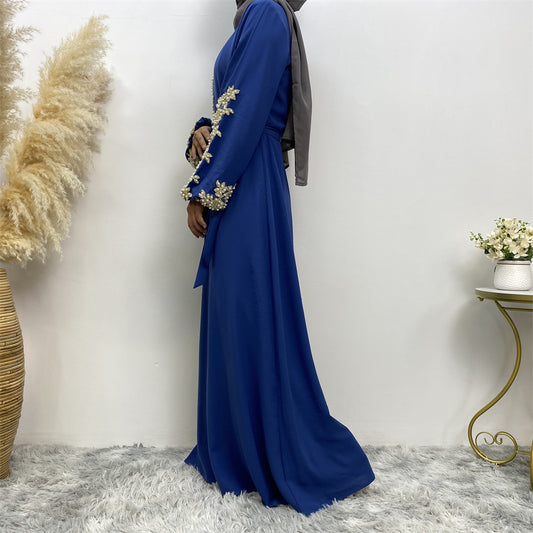 Elegant Fashion Lace Beaded Muslim Dress for Women – Modest Islamic Clothing