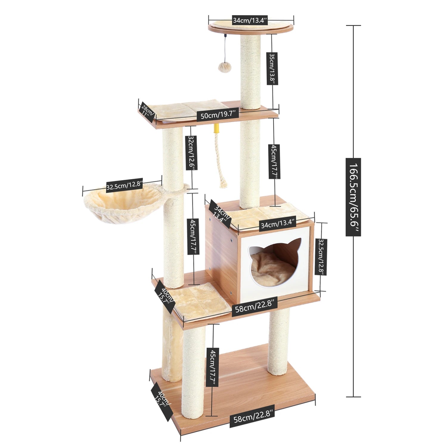 Multi-level cat tree tower with scratching posts and plush condo, space-saving cat furniture, activity stand house for small spaces