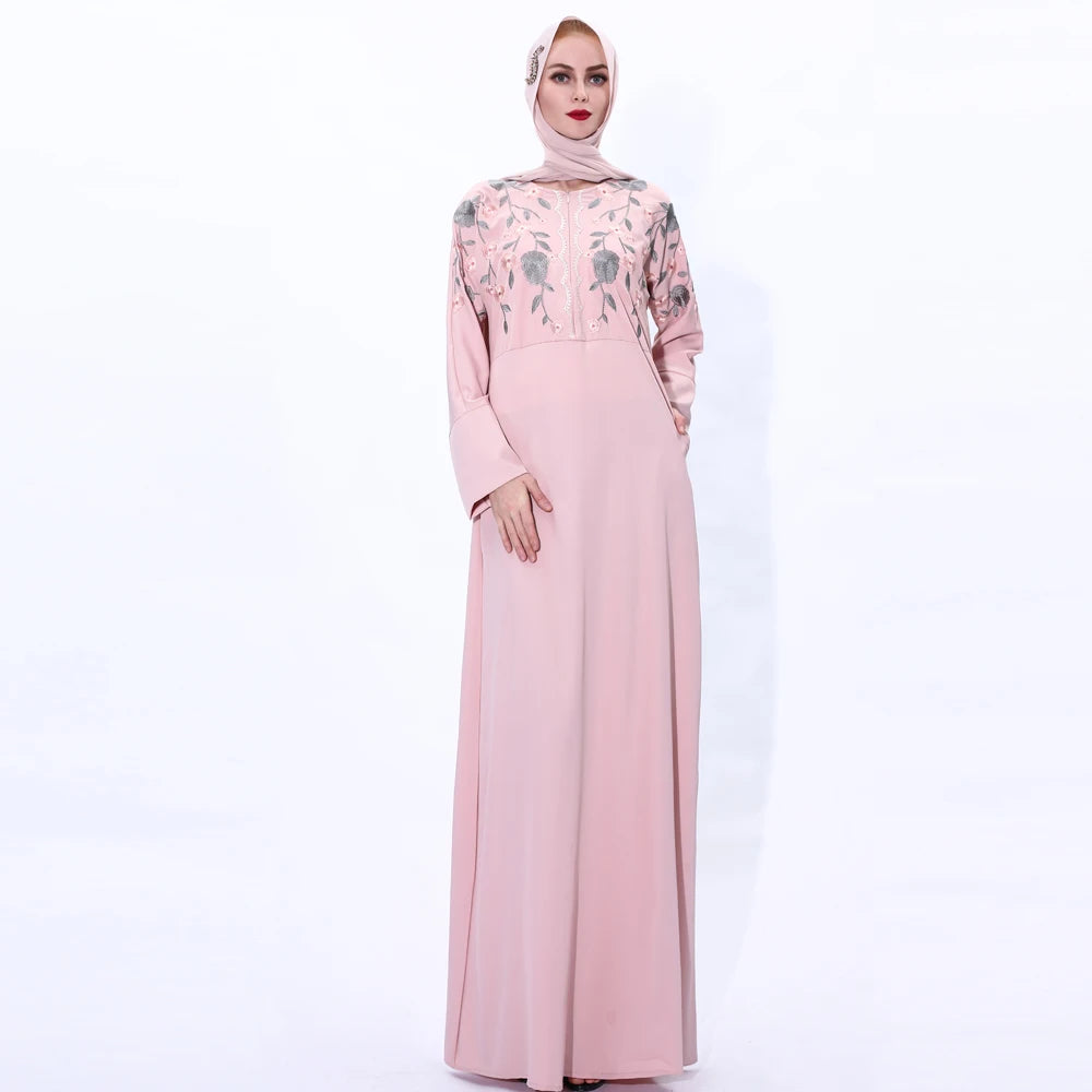 Elegant Embroidered Abaya with Hijab, Modest Muslim Dress for Women, Turkish Islamic Kaftan Robe, Caftan Musulman Abaya F2923.