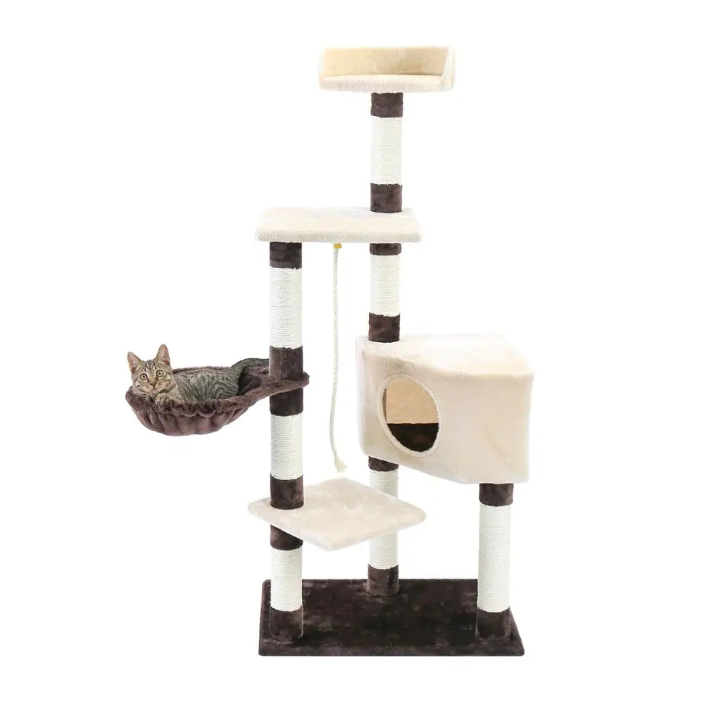 Multi-level cat tree tower with scratching posts and plush condo, space-saving cat furniture, activity stand house for small spaces