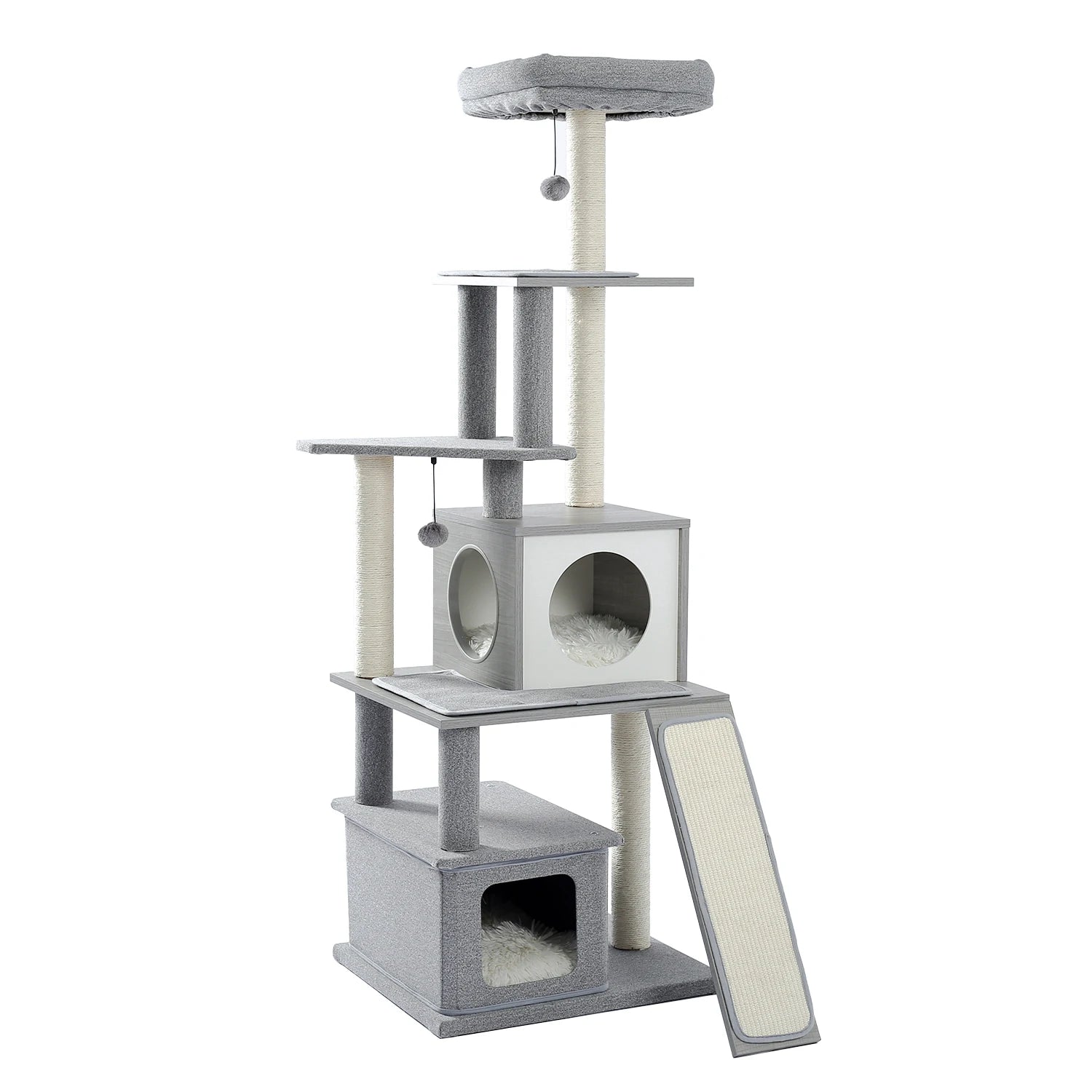 Multi-level cat tree tower with scratching posts and plush condo, space-saving cat furniture, activity stand house for small spaces