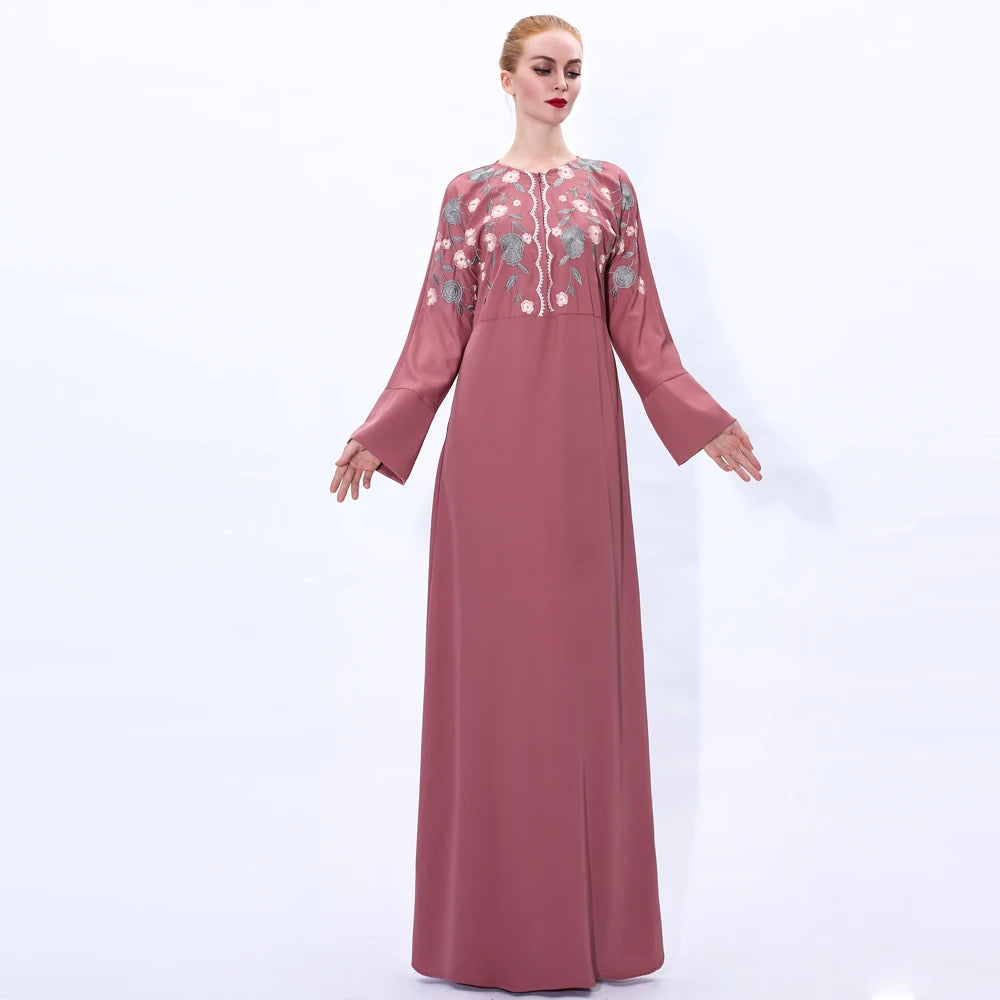 Elegant Embroidered Abaya with Hijab, Modest Muslim Dress for Women, Turkish Islamic Kaftan Robe, Caftan Musulman Abaya F2923.
