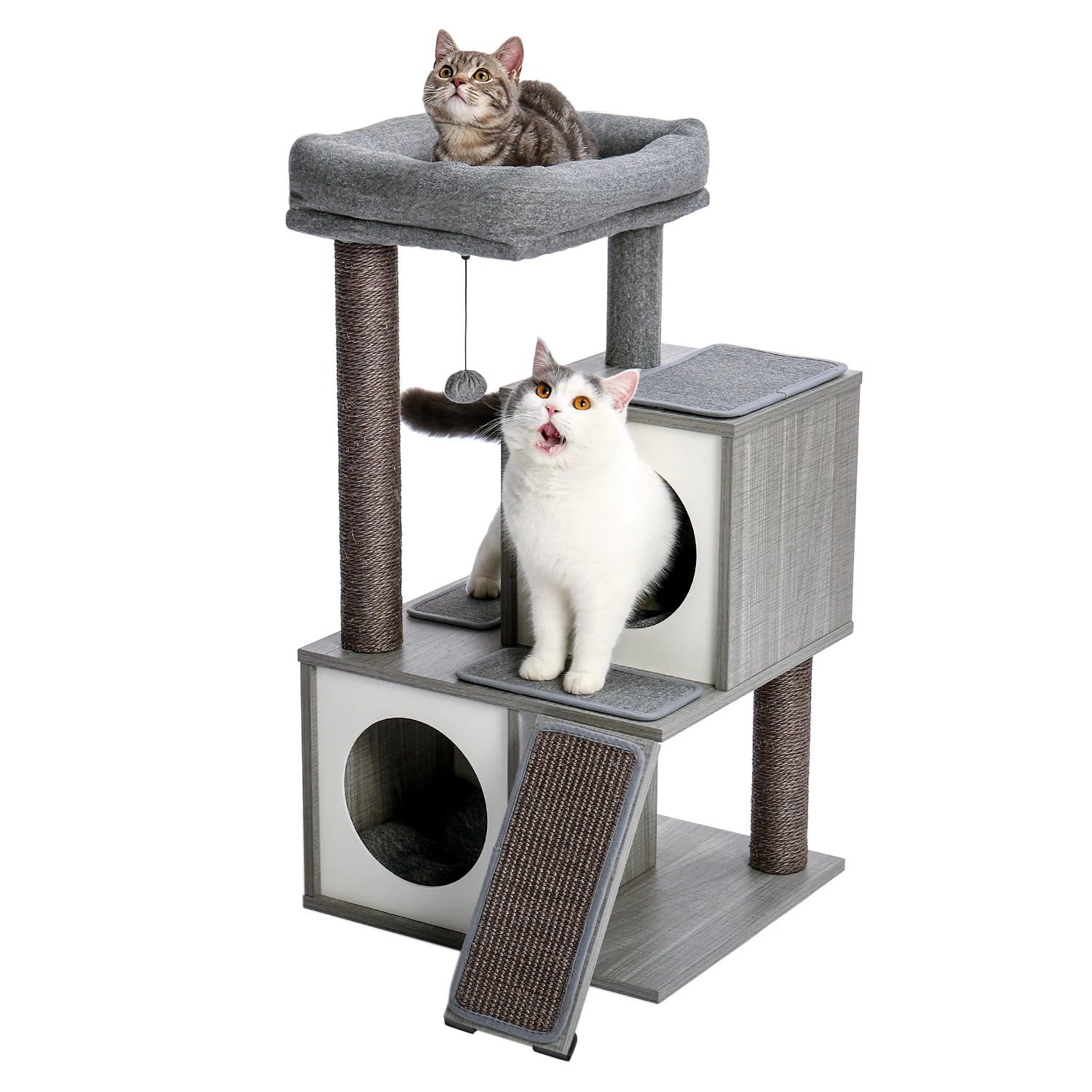 Multi-level cat tree tower with scratching posts and plush condo, space-saving cat furniture, activity stand house for small spaces