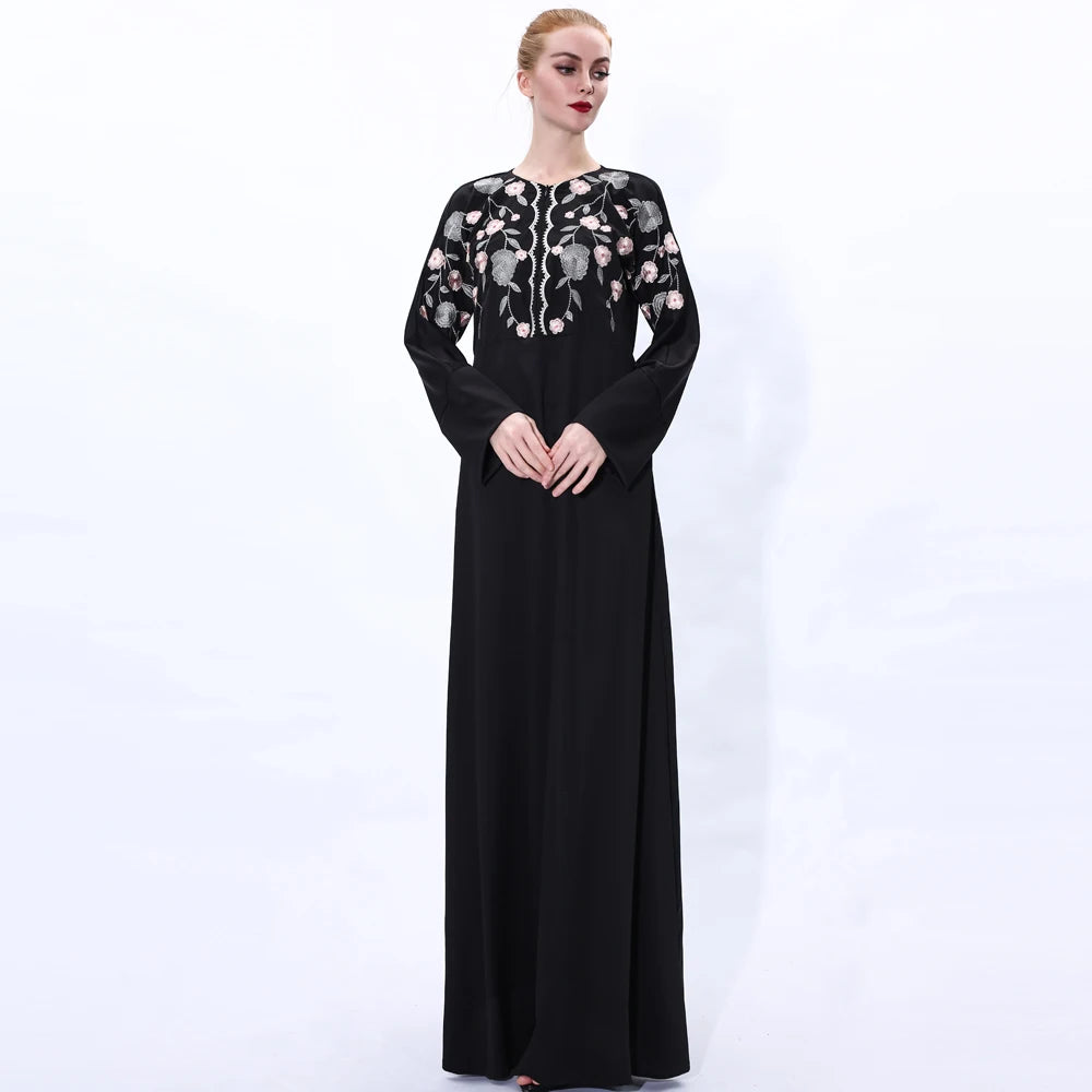 Elegant Embroidered Abaya with Hijab, Modest Muslim Dress for Women, Turkish Islamic Kaftan Robe, Caftan Musulman Abaya F2923.