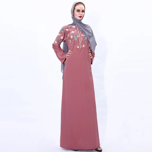 Elegant Embroidered Abaya with Hijab, Modest Muslim Dress for Women, Turkish Islamic Kaftan Robe, Caftan Musulman Abaya F2923.
