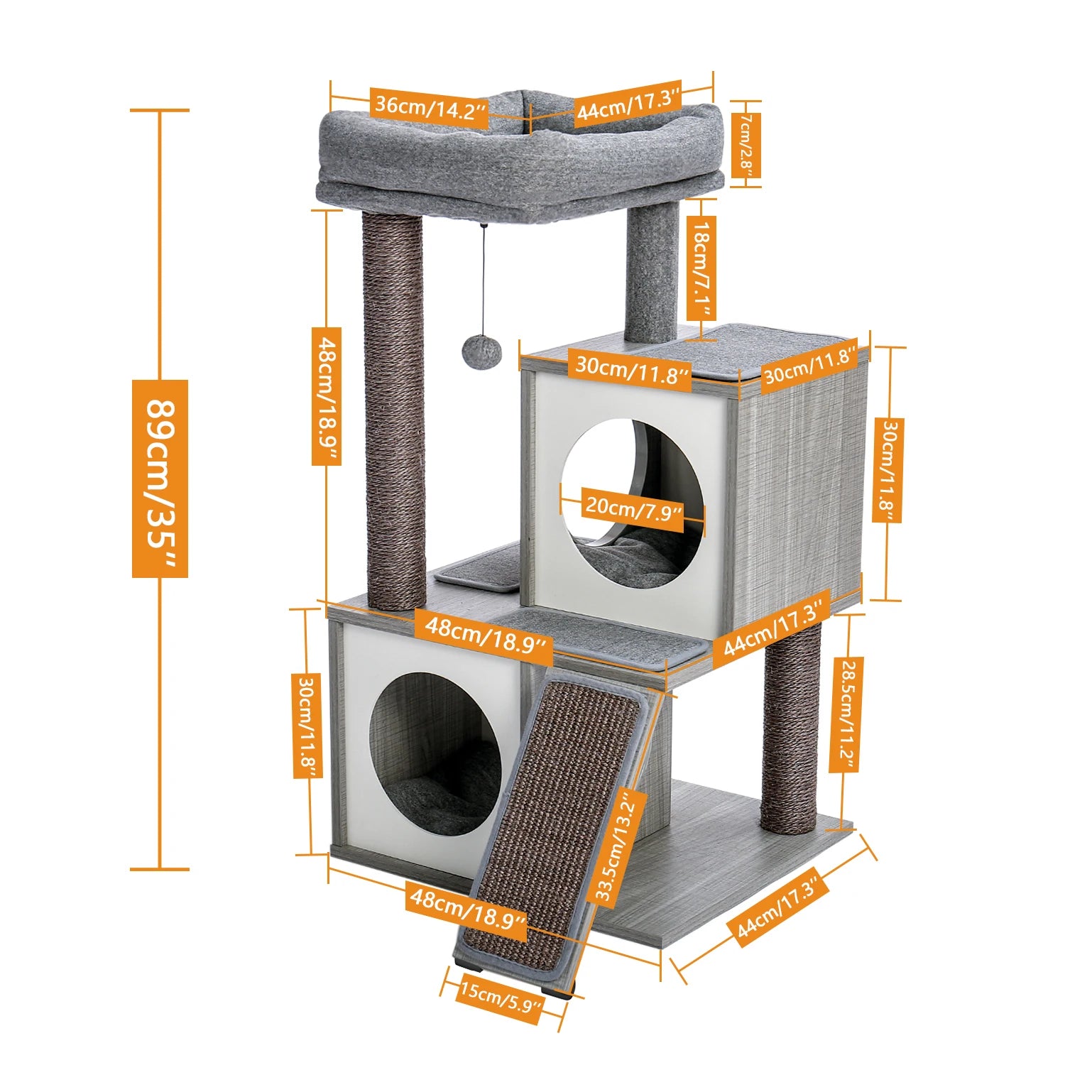 Multi-level cat tree tower with scratching posts and plush condo, space-saving cat furniture, activity stand house for small spaces