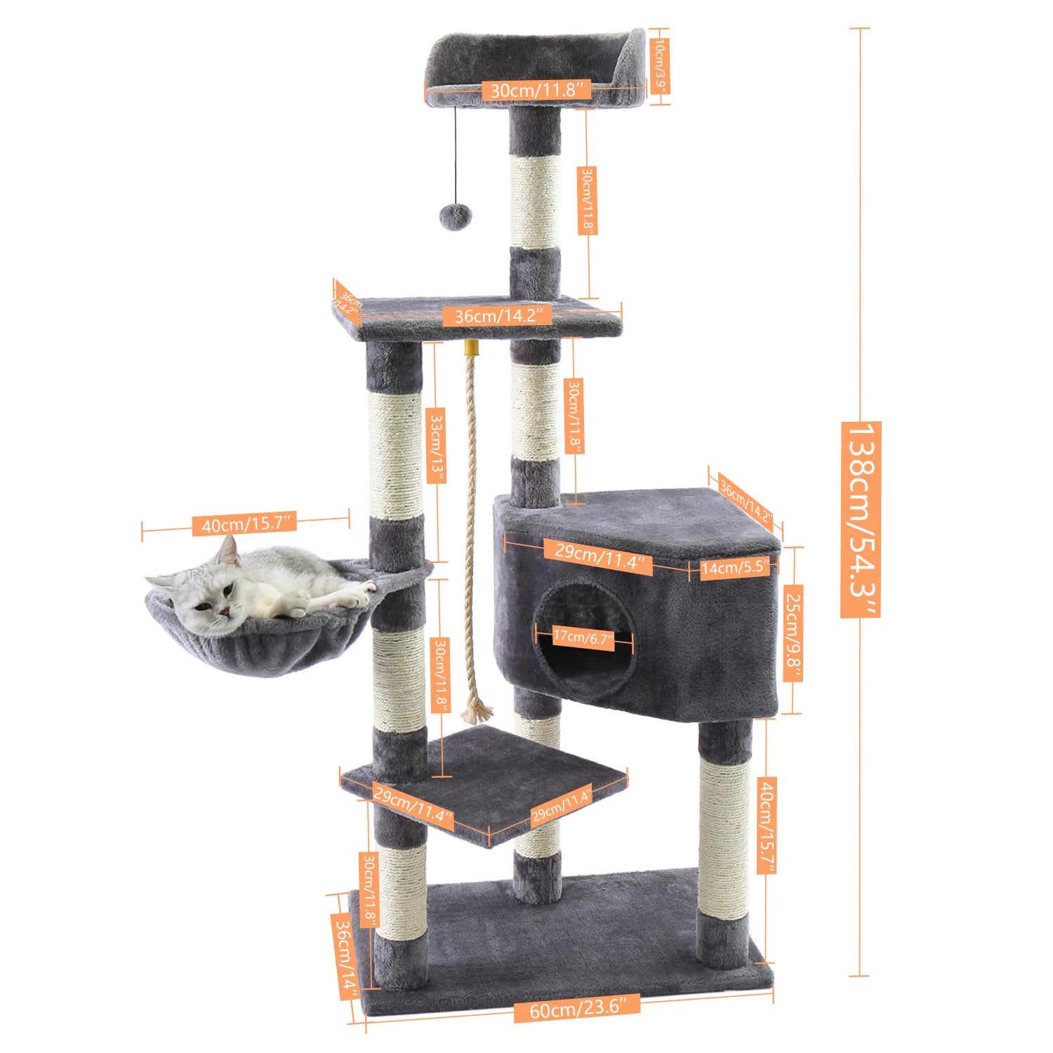 Multi-level cat tree tower with scratching posts and plush condo, space-saving cat furniture, activity stand house for small spaces