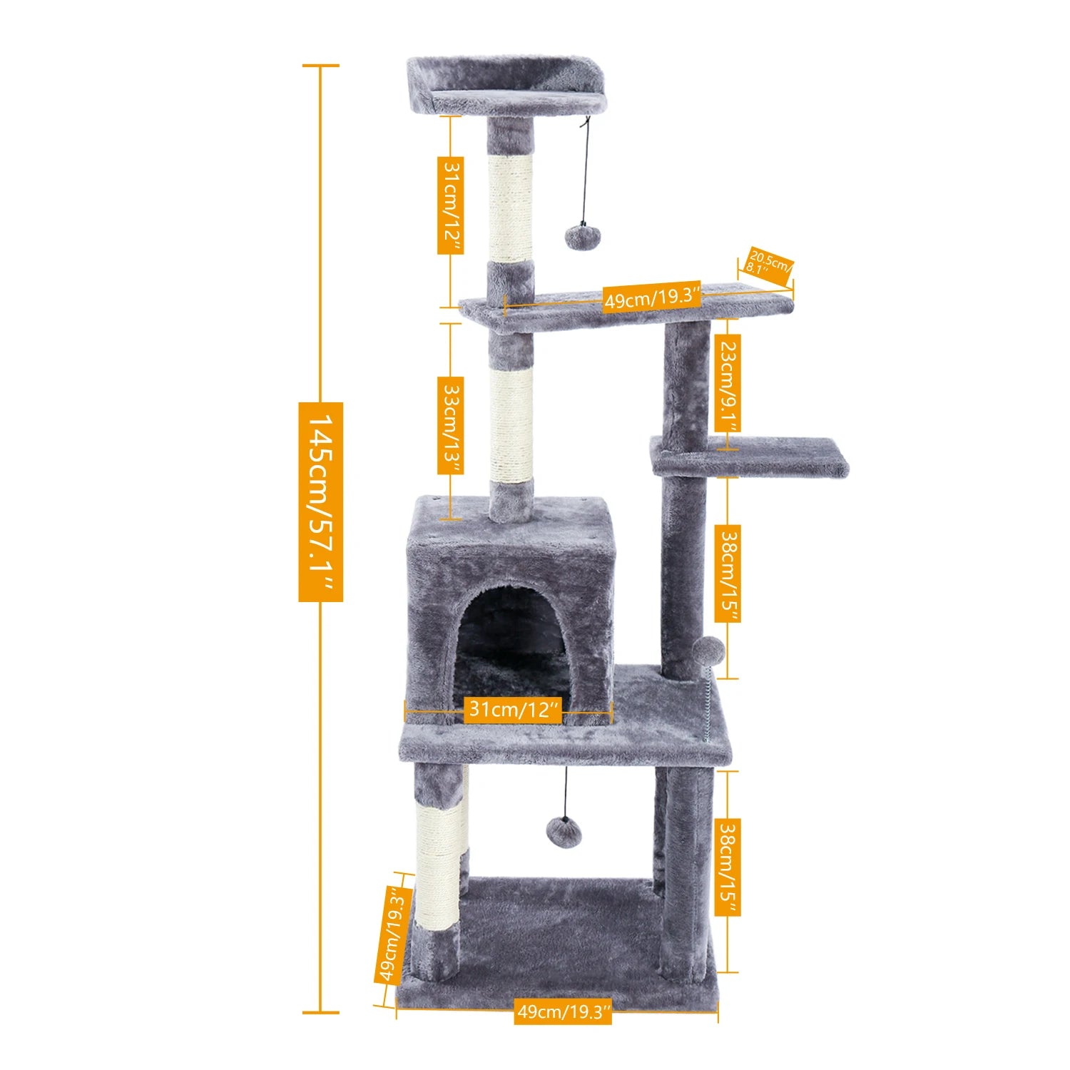Multi-level cat tree tower with scratching posts and plush condo, space-saving cat furniture, activity stand house for small spaces