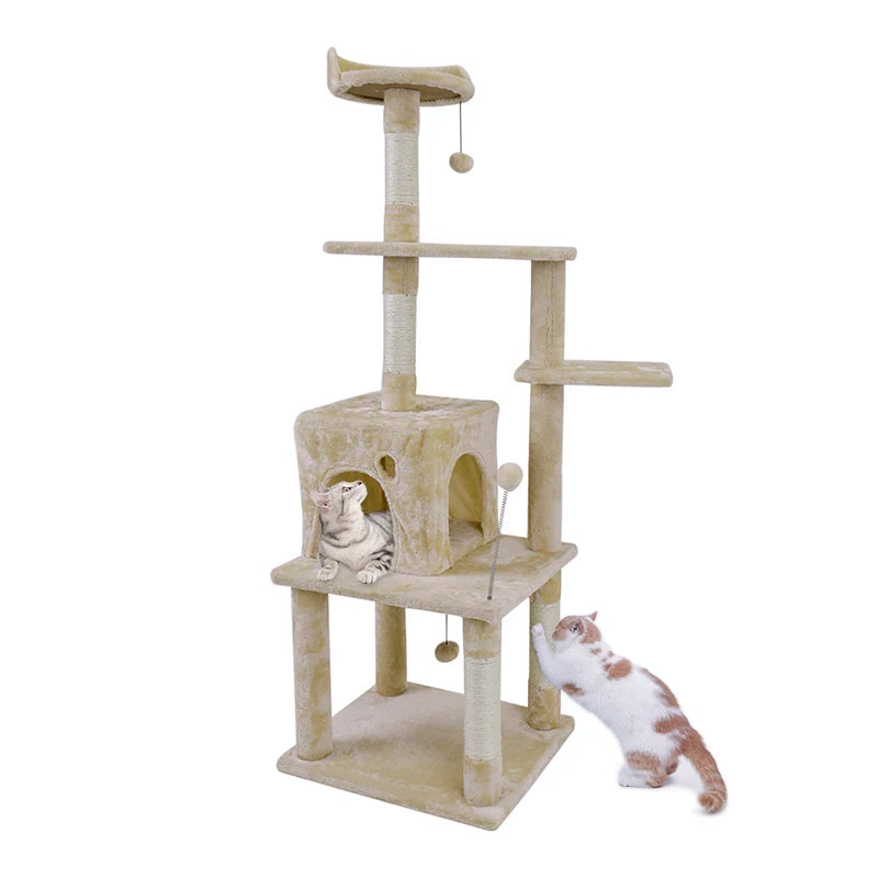 Multi-level cat tree tower with scratching posts and plush condo, space-saving cat furniture, activity stand house for small spaces