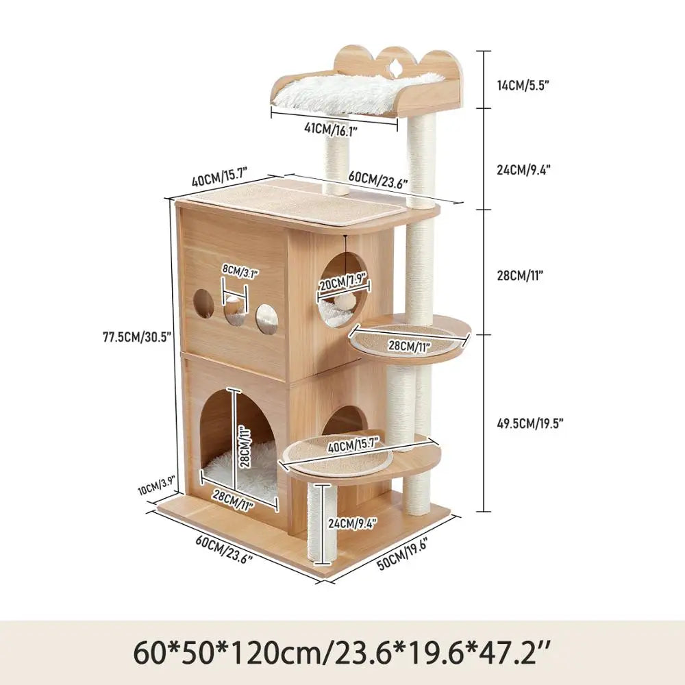 Multi-level cat tree tower with scratching posts and plush condo, space-saving cat furniture, activity stand house for small spaces