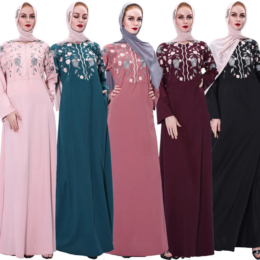 Elegant Embroidered Abaya with Hijab, Modest Muslim Dress for Women, Turkish Islamic Kaftan Robe, Caftan Musulman Abaya F2923.
