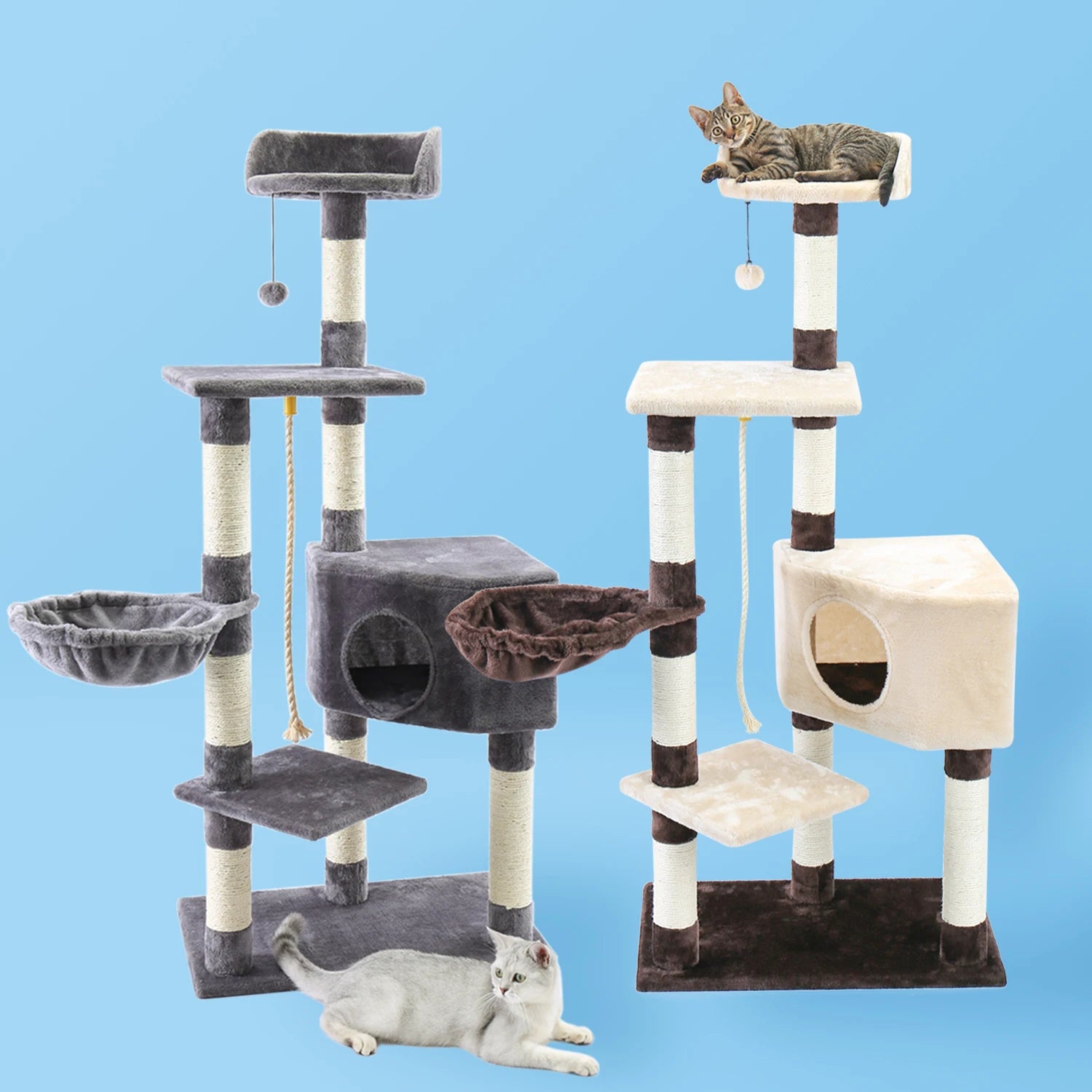 Multi-level cat tree tower with scratching posts and plush condo, space-saving cat furniture, activity stand house for small spaces