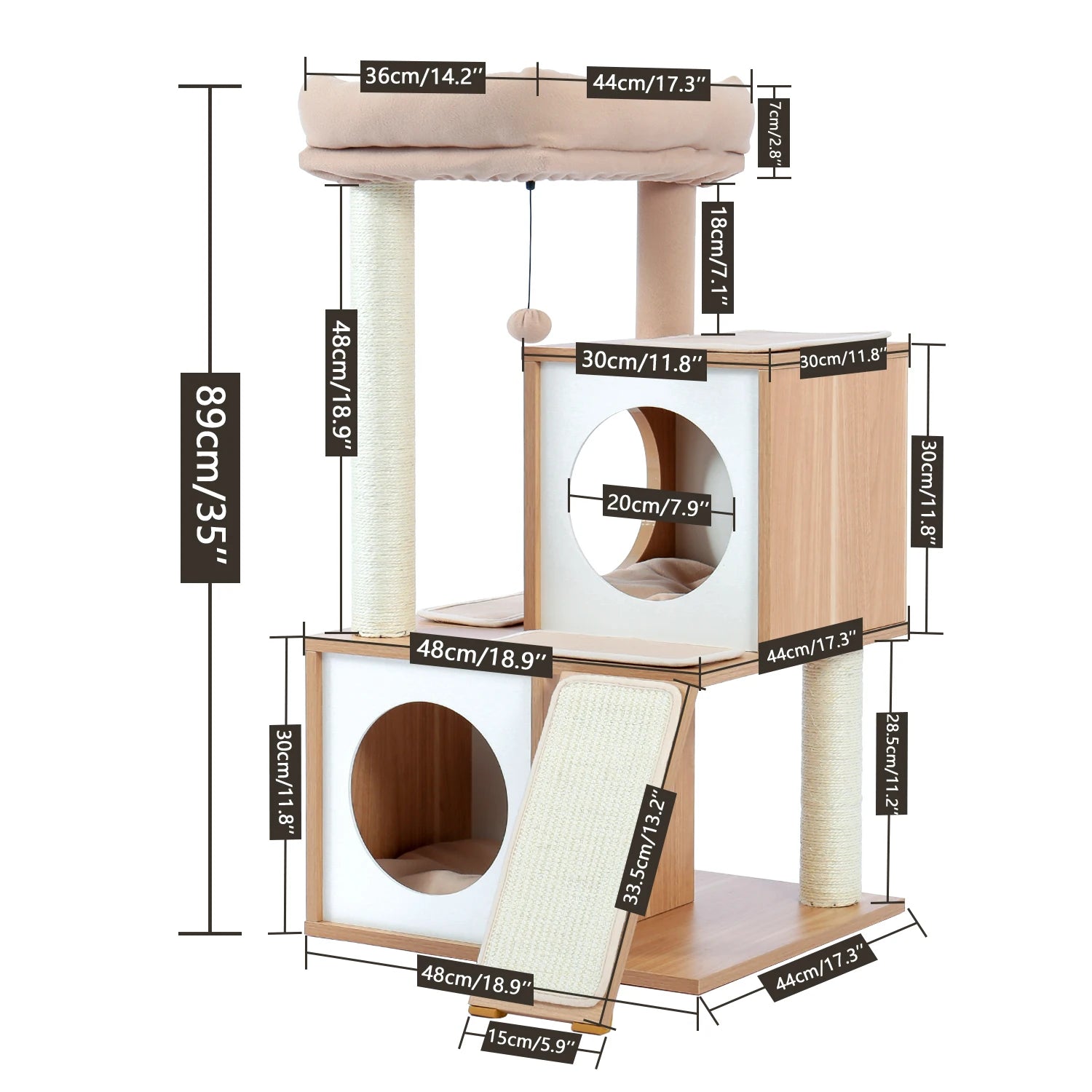 Large multi-layer cat tree tower with scratching posts, hammocks, and cozy condo for indoor cats