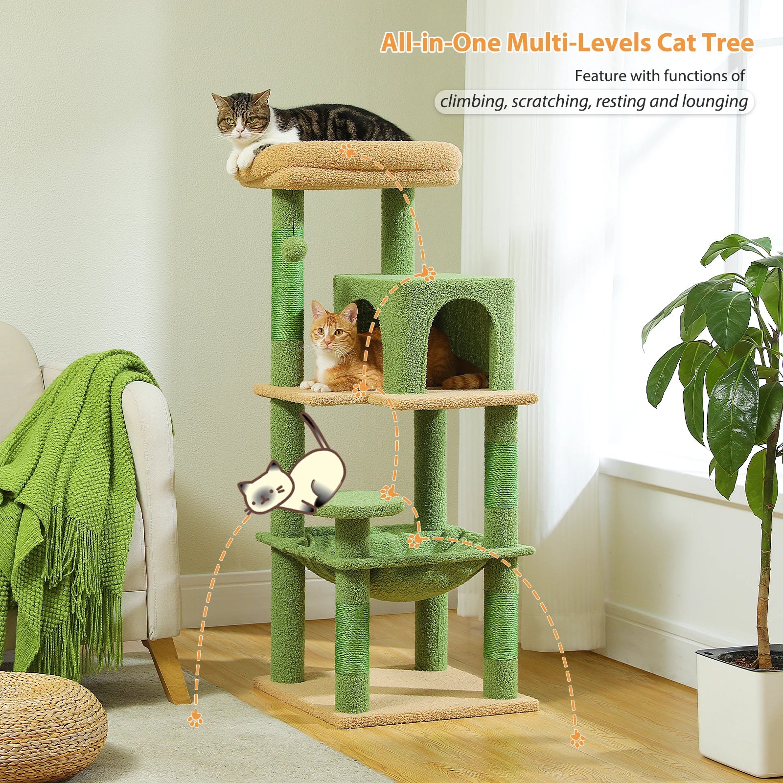 Multi-Level Cat Tree with Hammock – Cat Condo & Tower for Indoor Cats, Scraper with Scratching Posts, Kitten House, Bed & Cat Toys