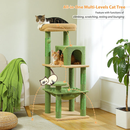 Multi-Level Cat Tree with Hammock – Cat Condo & Tower for Indoor Cats, Scraper with Scratching Posts, Kitten House, Bed & Cat Toys
