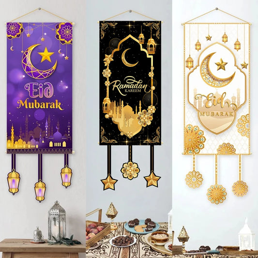 Eid Mubarak Decoration 2024 Hanging Flag Ramadan For Home Door Islamic Muslim Party Decor Ramadan Kareem Banner Eid Al Adha Gift