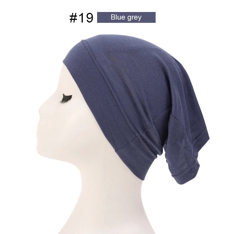 2023 Soft Solid Color Inner Hijab Cap – Muslim Stretch Turban Underscarf, Islamic Fashion Headscarf for Women