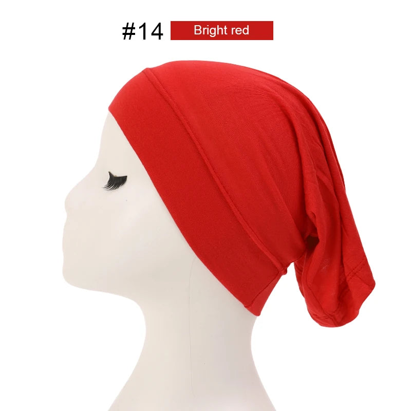 2023 Soft Solid Color Inner Hijab Cap – Muslim Stretch Turban Underscarf, Islamic Fashion Headscarf for Women