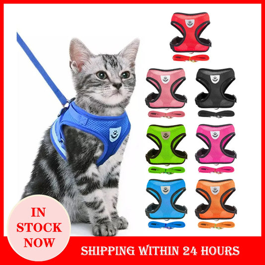 Adjustable Pet Harness Vest – Comfortable & Breathable No-Pull Harness for Dogs & Cats, Secure Fit with Reflective Straps