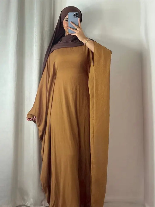 Linen Batwing Abaya – Modest Islamic Dress, Loose-Fit Kaftan, Elegant Muslim Wear for Women