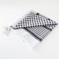 Classic Plaid Print Hijab Scarf - Black & White Shemagh with Pompom Tassels, Muslim Headscarf, Women’s Arab Keffiyeh