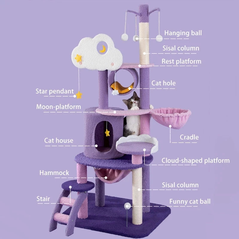 Multi-Level Cat Tree Tower – Scratching Post, Climbing Frame, Jumping Toy with Spacious Perch, Pet Furniture for Indoor Cats
