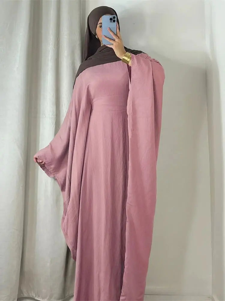 Linen Batwing Abaya – Modest Islamic Dress, Loose-Fit Kaftan, Elegant Muslim Wear for Women