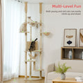 Adjustable tall cat scratching post 236-258cm, multi-level cat tower with hammock, condo, cozy kitten furniture, pet cat tree with toys