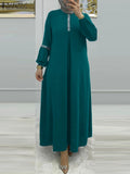 ZANZEA Fashion Muslim Abaya – Women's Casual Sequin Sundress, Solid Party Holiday Dress, Long Sleeve Islamic Clothing