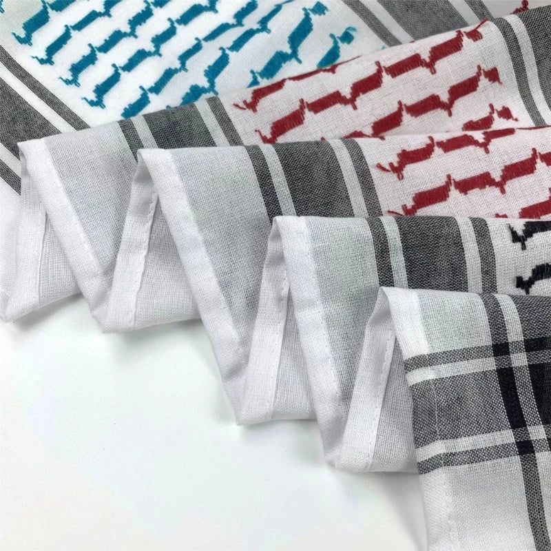 Men’s Shamash Keffiyeh Scarf - Geometric Jacquard Square Arab Headscarf, Multifunctional Bandana, Shawl Wrap Headwear