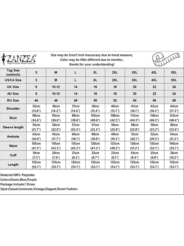 ZANZEA Lantern Sleeve Islamic Dubai Maxi Dress – 2024 Spring Loose Fashion Printed Gradient Muslim Abaya