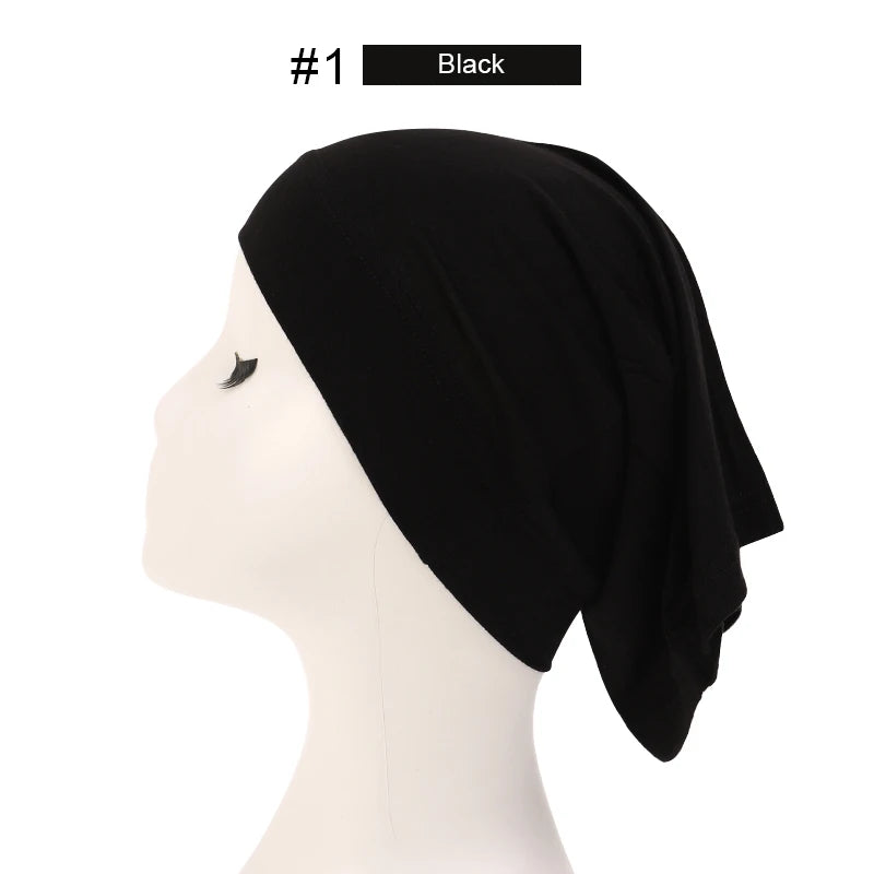 2023 Soft Solid Color Inner Hijab Cap – Muslim Stretch Turban Underscarf, Islamic Fashion Headscarf for Women