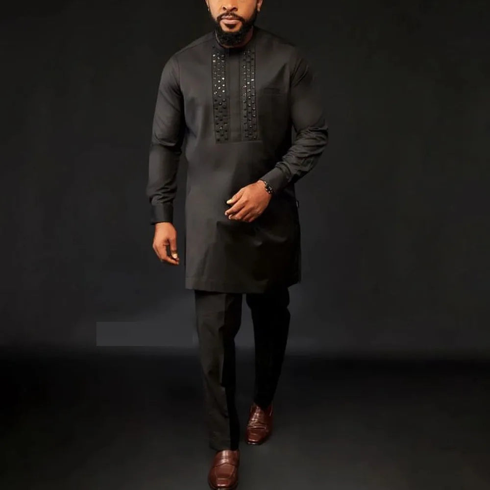 Men's Kaftan Suit – Traditional African and Middle Eastern Long Robe Outfit, Elegant and Comfortable Formal Wear