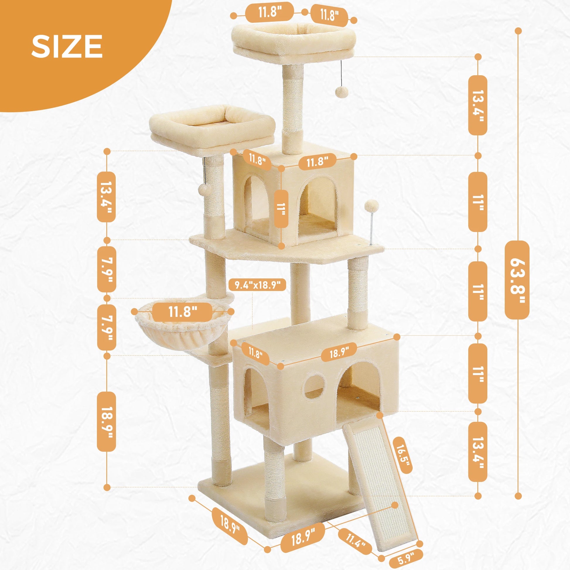 Large multi-layer cat tree tower with scratching posts, hammocks, and cozy condo for indoor cats