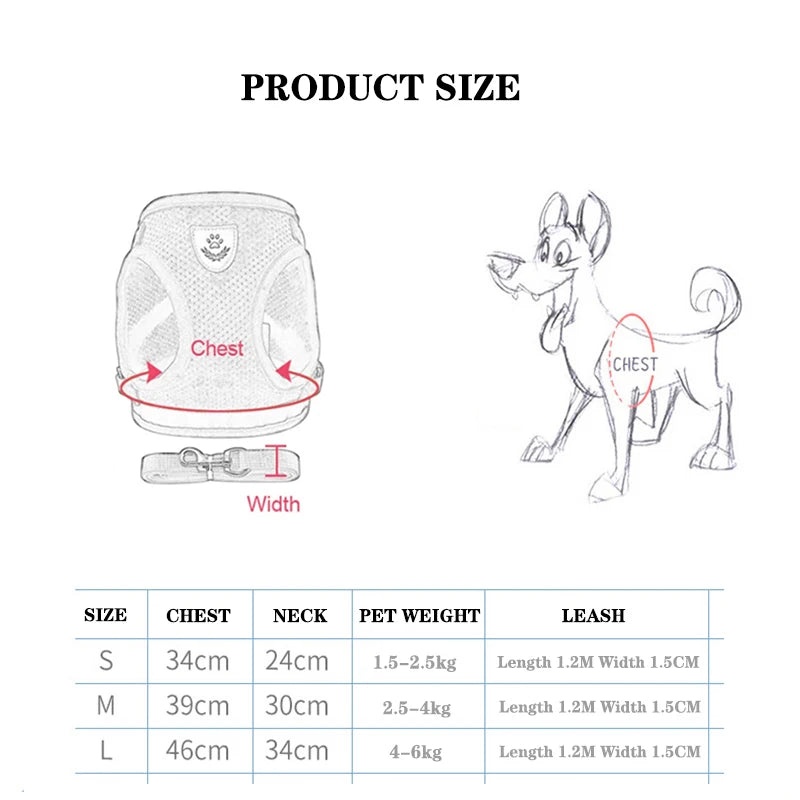 Adjustable Pet Harness Vest – Comfortable & Breathable No-Pull Harness for Dogs & Cats, Secure Fit with Reflective Straps
