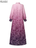 ZANZEA Lantern Sleeve Islamic Dubai Maxi Dress – 2024 Spring Loose Fashion Printed Gradient Muslim Abaya