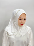 Islamic Flowers Solid Color Hijab – Hand-Beaded Cross Pattern Scarf, Women's Muslim Headband, Instant Shawl, Turkey