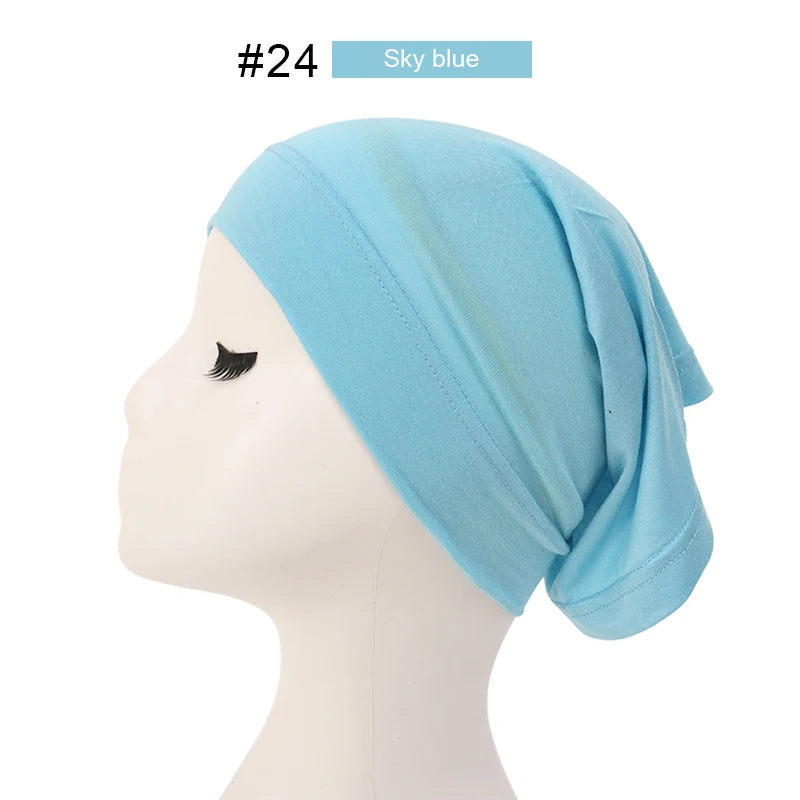 2023 Soft Solid Color Inner Hijab Cap – Muslim Stretch Turban Underscarf, Islamic Fashion Headscarf for Women