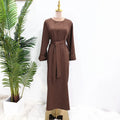 Pinstripe Muslim Women's Dress – Loose Casual Islamic Clothing, Dubai Abaya with Side Pockets, Modest Outfit for Ramadan, Eid, and Autumn