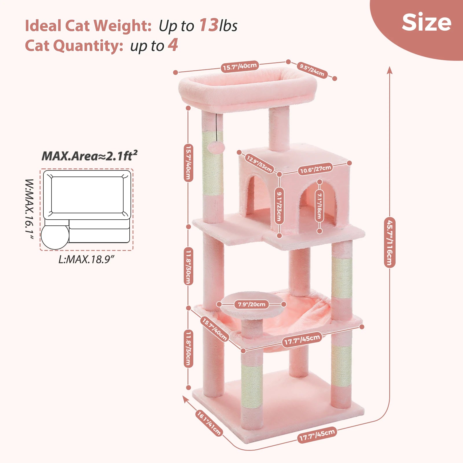 Multi-Level Cat Tree with Hammock – Cat Condo & Tower for Indoor Cats, Scraper with Scratching Posts, Kitten House, Bed & Cat Toys