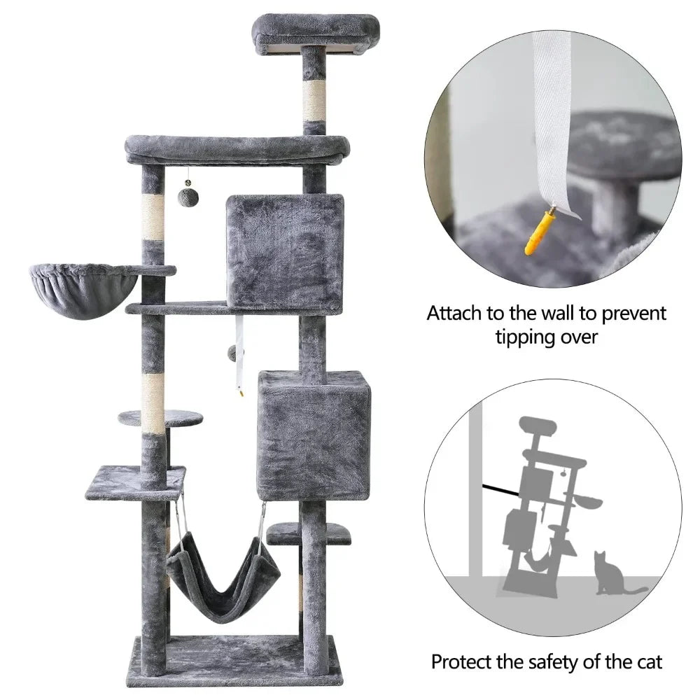New 2023 Multi-Level Cat Tree – 71.6-Inch Tall Cat Tower for Indoor Cats with Scratching Posts & Cozy Condo Furniture