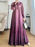 ZANZEA Lantern Sleeve Islamic Dubai Maxi Dress – 2024 Spring Loose Fashion Printed Gradient Muslim Abaya